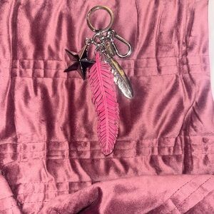 Coach Dahila Pink Feather Keychain Fob Silver Stars 63893